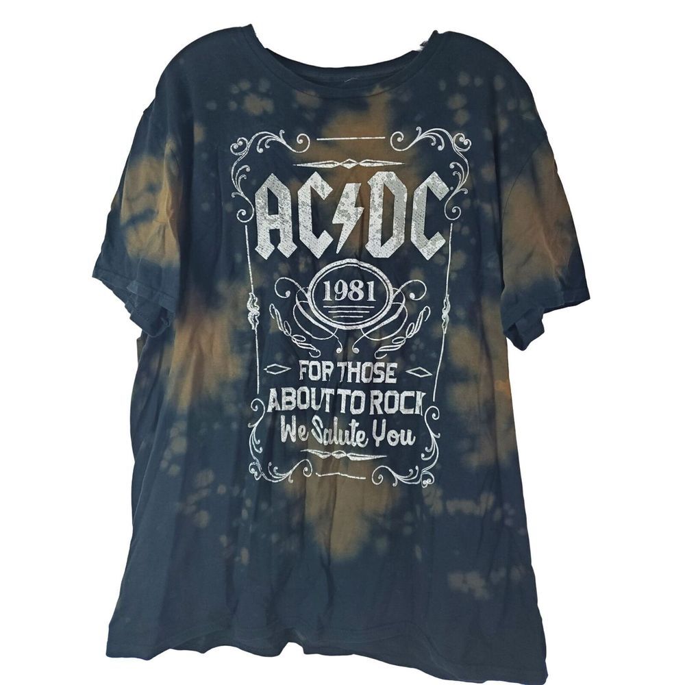 Vintage AC DC Tie Dye Tshirt XL For Those About To Rock Brown‎ Black GUC